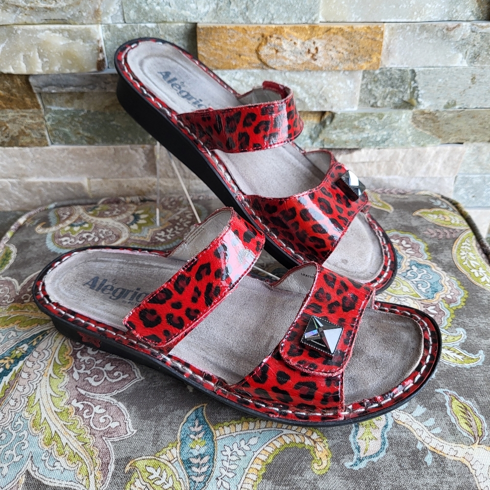 Alegria Women's Red Patent Leopard Sandals